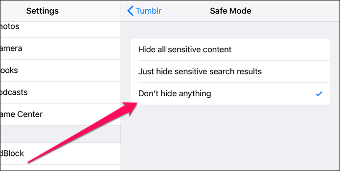 Disable Tumblr safe mode on iPhone 